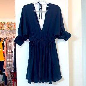SMALL, Navy Blue, Satin- Open Back Dress